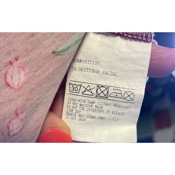 Red Button Front Long Sleeve Floral Patterned Pajama Top Sz M - Picture 5 of 6